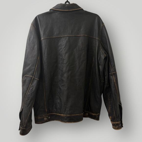 Tommy Bahama Distressed Leather Jacket Men's Medium Pineapple Embroidery Lining - Picture 2 of 8